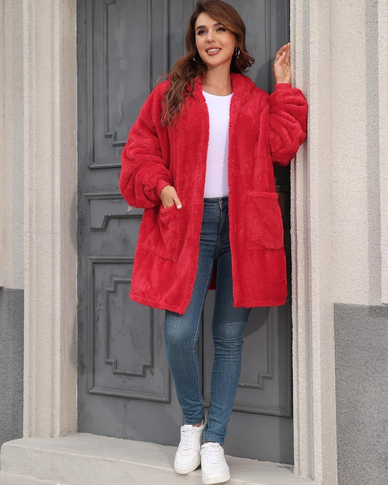 Argstar Hooded Cardigan for Women and Men, Oversized Sweatshirt Fuzzy Fleece Blanket Hoodie Jacket - One Size Fits All - Image 4